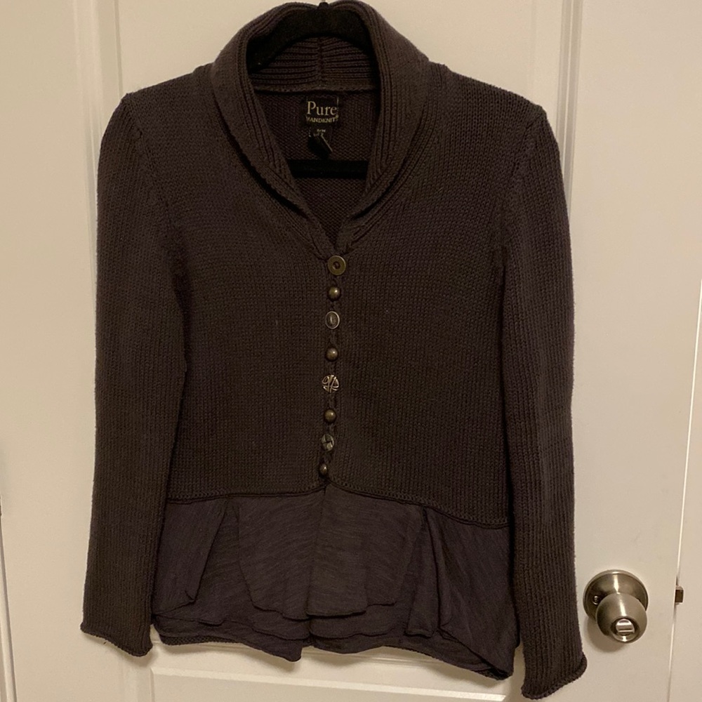 Pure Handknit Button Up Peplum Sweater